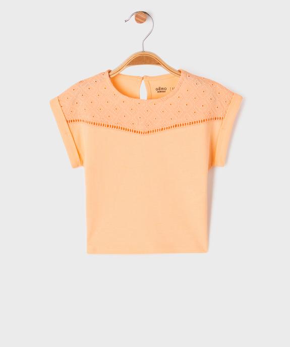 Tee-shirt manches courtes avec haut brodé bébé fille vue1 - GEMO 4G BEBE - GEMO