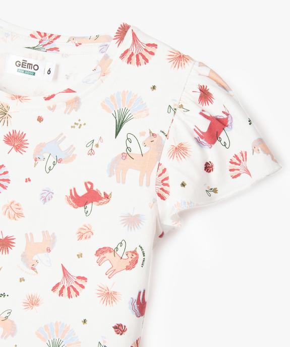 Pyjashort à motifs licornes avec manches à volants fille vue2 - GEMO 4G FILLE - GEMO