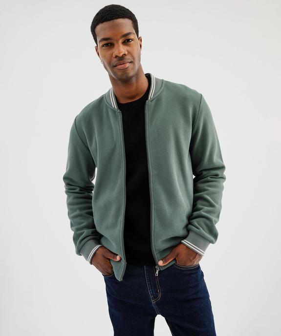 Sweat zippé en maille piquée avec finitions bicolores homme vue2 - GEMO (HOMME) - GEMO