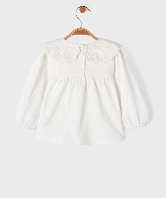 Tee-shirt manches longues ample à col Claudine en dentelle anglaise bébé fille vue3 - GEMO 4G BEBE - GEMO