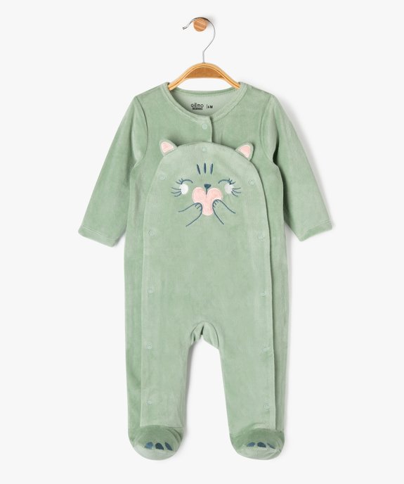 Pyjama en velours ouverture devant à motif chat bébé fille vue2 - GEMO 4G BEBE - GEMO