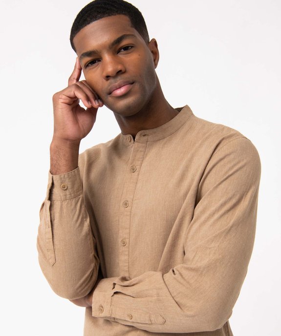 Chemise homme en lin mélangé à manches longues et col tunisien vue2 - GEMO 4G HOMME - GEMO