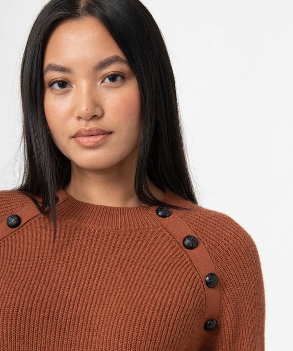 Pull femme à col rond avec boutons aux emmanchures vue2 - GEMO(FEMME PAP) - GEMO