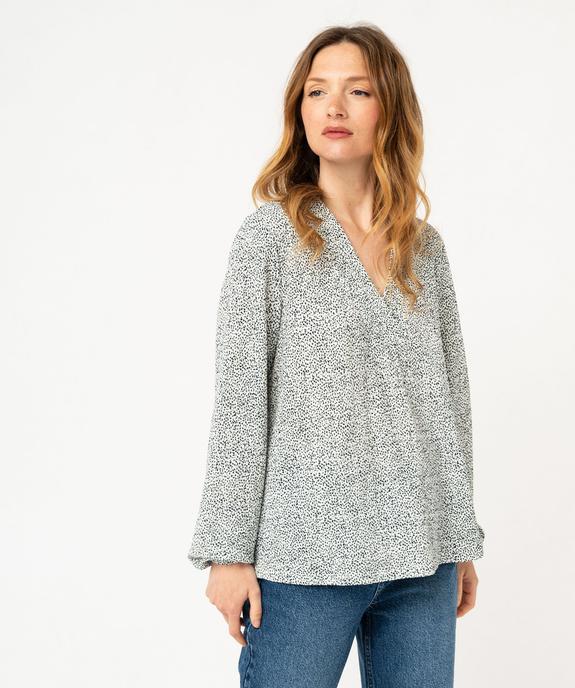 Tee-shirt à manches longues et col V en maille texturée femme vue1 - GEMO 4G FEMME - GEMO
