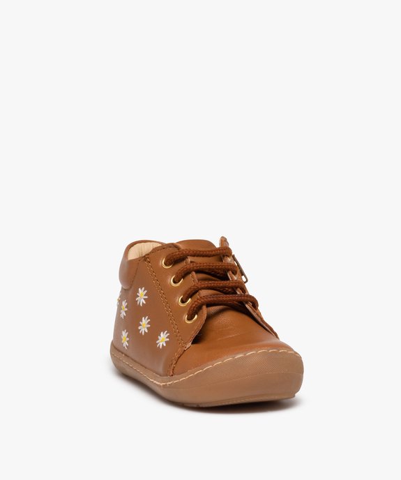 Bottillons premiers pas bébé fille dessus cuir à fleurs – NA! vue2 - NA! - GEMO