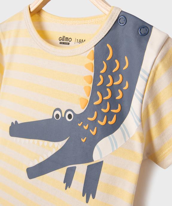 Pyjashort 2 pièces en coton à rayures motif crocodile bébé garçon vue2 - GEMO 4G BEBE - GEMO