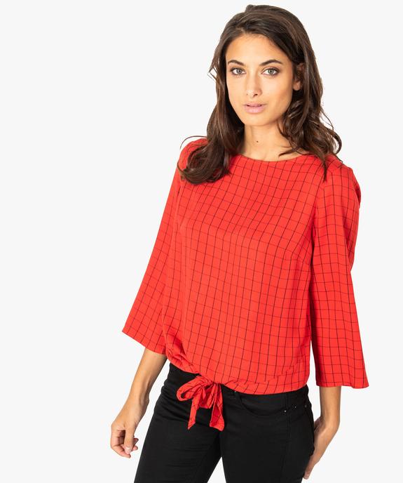 Blouse femme à carreaux manches 3/4 et nœud devant vue1 - GEMO(FEMME PAP) - GEMO