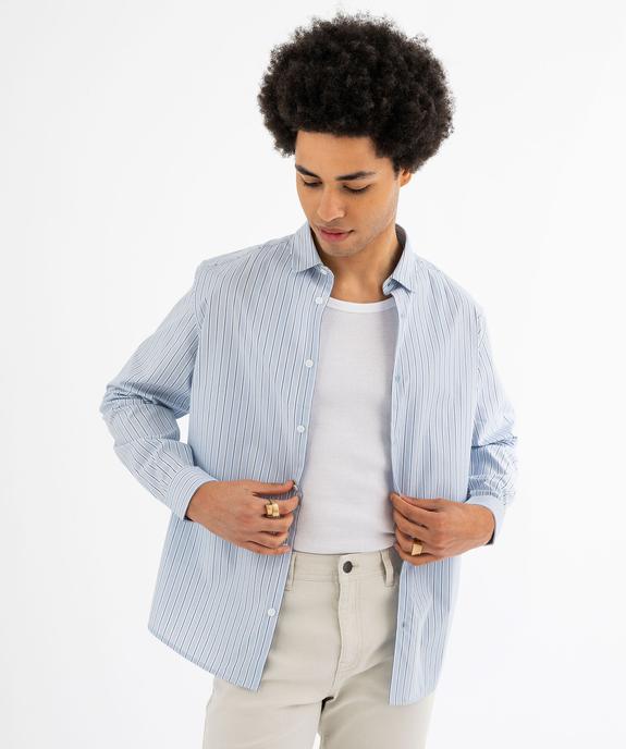Chemise manches longues rayée en coton coupe droite homme vue2 - GEMO (HOMME) - GEMO