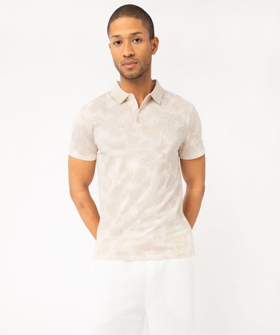 Polo manches courtes à fines rayures et motif feuillage homme  vue2 - GEMO (HOMME) - GEMO