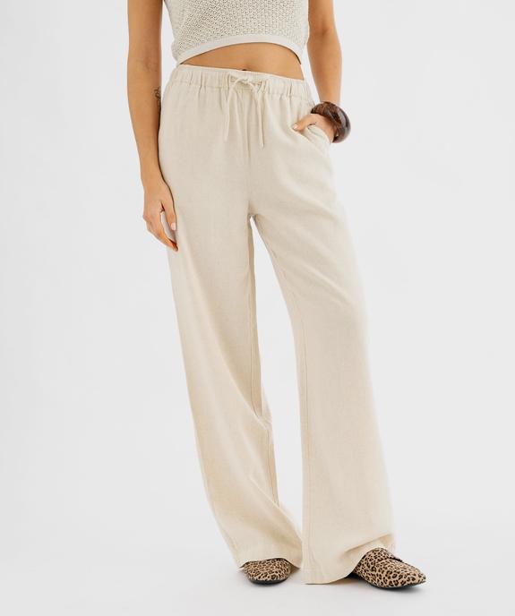 Pantalon large en viscose et lin avec taille élastiquée femme vue1 - GEMO 4G FEMME - GEMO