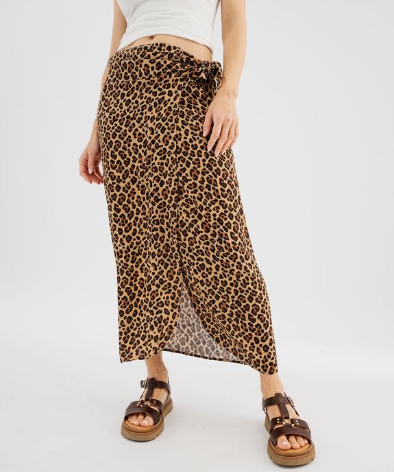 Jupe portefeuille longue en viscose froissée imprimée femme vue1 - GEMO 4G FEMME - GEMO