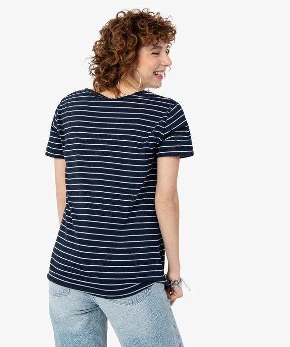 Tee-shirt femme rayé à manches courtes avec col V vue3 - GEMO(FEMME PAP) - GEMO