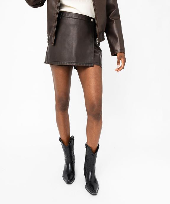 Jupe short en matière synthétique cuir imitation femme vue1 - GEMO(FEMME PAP) - GEMO