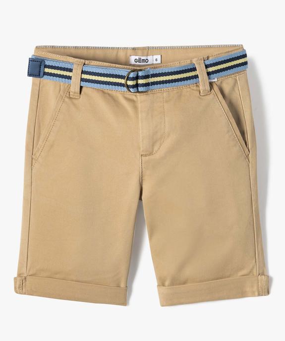 Bermuda garçon en toile avec revers et ceinture tricolore vue2 - GEMO 4G GARCON - GEMO