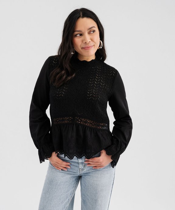 Pull ajouré avec manches chemise femme vue1 - GEMO(FEMME PAP) - GEMO