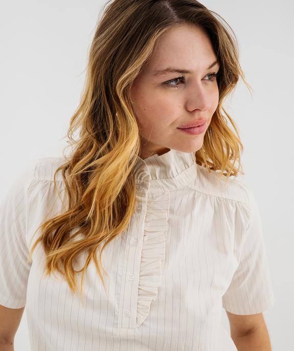 Blouse à manches courtes avec volants sur le col femme vue2 - GEMO(FEMME PAP) - GEMO