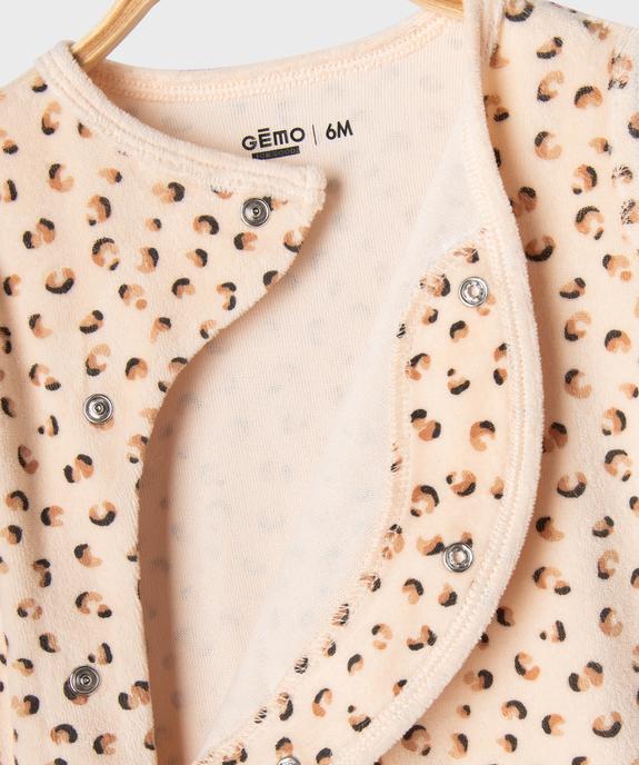 Pyjama en velours à motif léopard ouverture devant bébé fille vue2 - GEMO 4G BEBE - GEMO