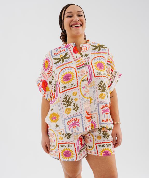 Chemise ample à manches courtes et col mao imprimée femme grande taille vue1 - GEMO (G TAILLE) - GEMO