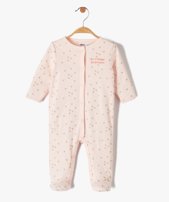 Pyjama bébé en jersey à cœurs pailletés et ouverture ventrale vue1 - GEMO(BB COUCHE) - GEMO