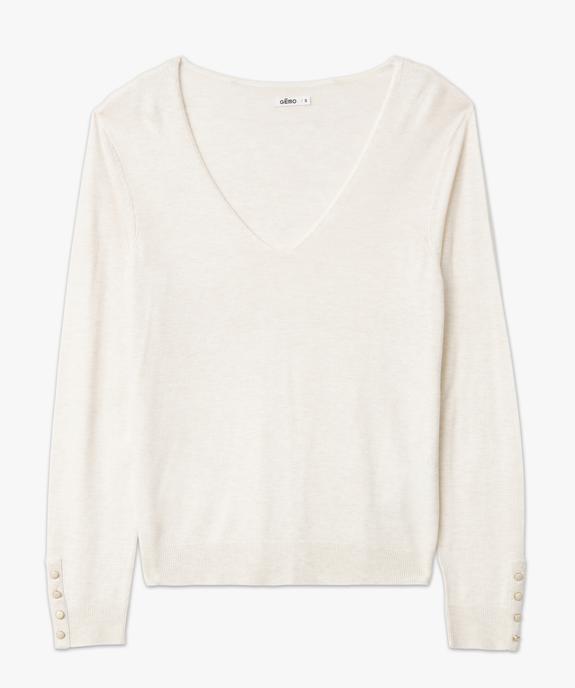 Pull en maille fine à col V et boutons fantaisie femme vue4 - GEMO 4G FEMME - GEMO