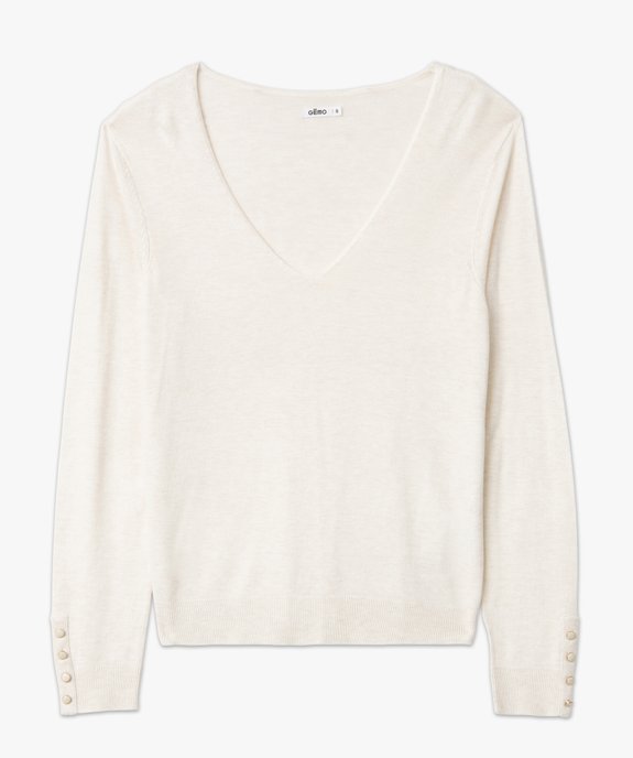 Pull en maille fine à col V et boutons fantaisie femme vue4 - GEMO 4G FEMME - GEMO