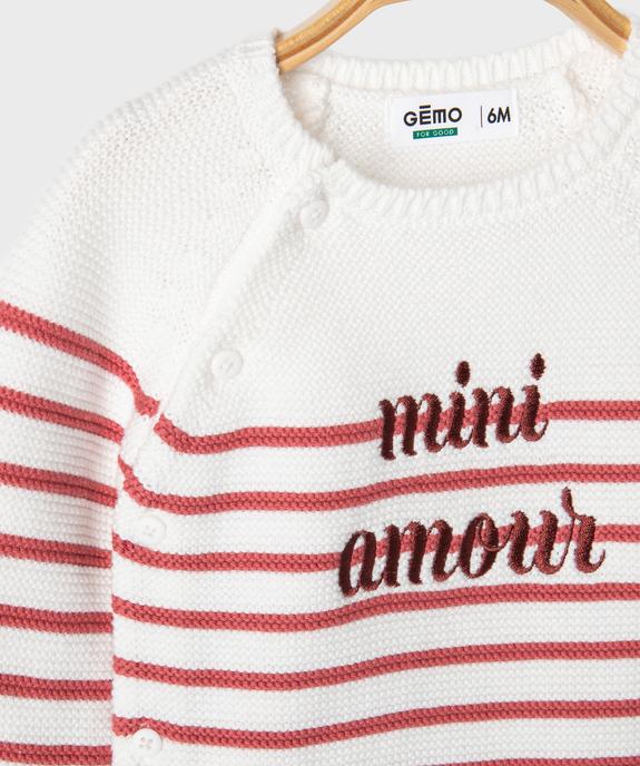 Pull brassière rayé avec message brodé bébé fille vue2 - GEMO(BB COUCHE) - GEMO