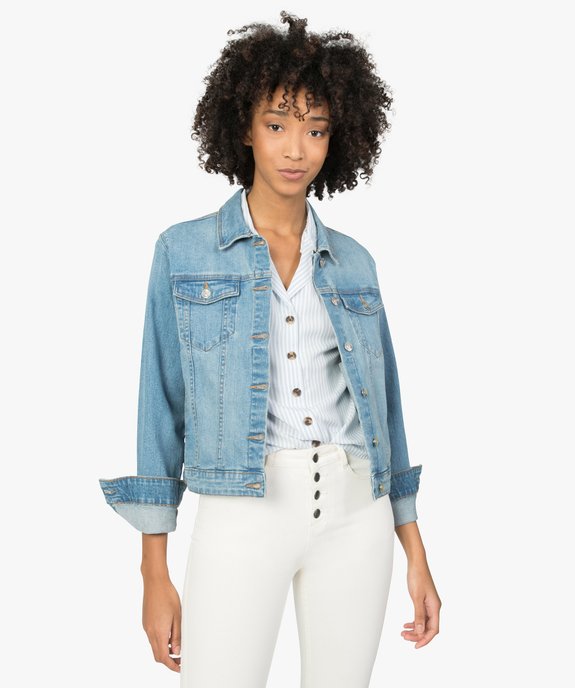 Veste en jean femme coupe large et courte vue1 - GEMO(FEMME PAP) - GEMO