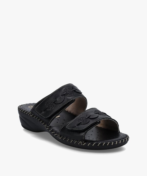 Mules femme confort dessus brides fantaisie en cuir vue2 - GEMO (CONFORT) - GEMO