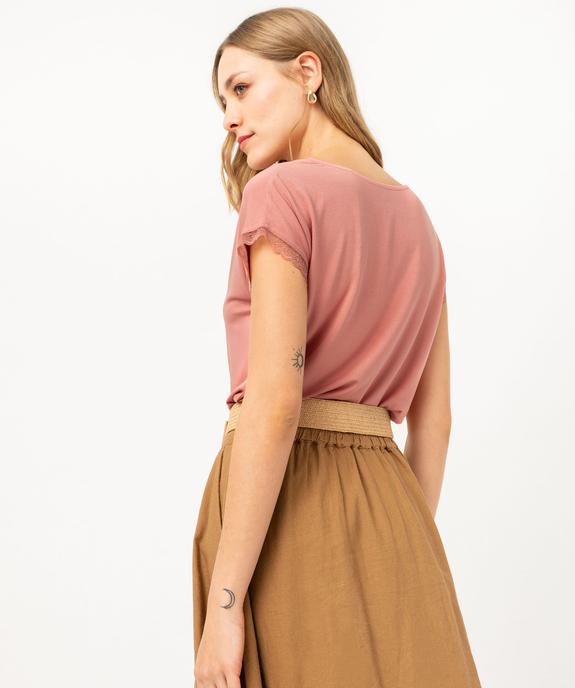 Tee-shirt à manches courtes et col V en dentelle coupe loose femme vue3 - GEMO 4G FEMME - GEMO