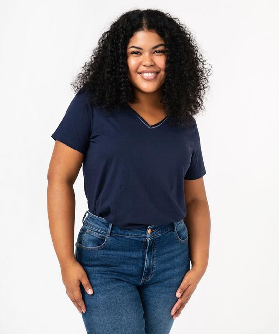 Tee-shirt femme grande taille avec col V et manches courtes vue1 - GEMO (G TAILLE) - GEMO