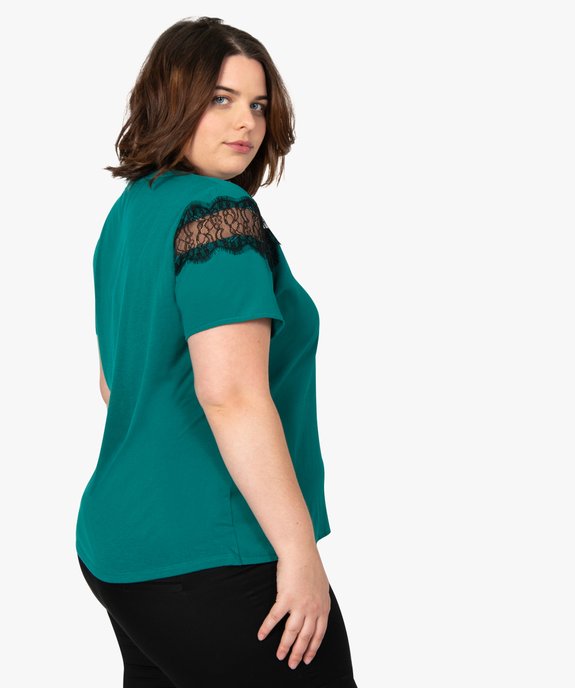 Tee-shirt femme bi-matières avec dentelle contrastante vue3 - GEMO (G TAILLE) - GEMO