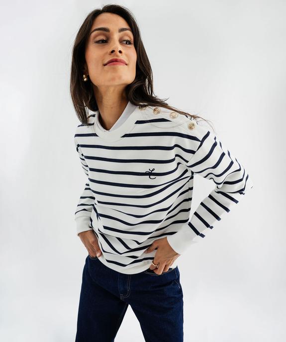 Sweat marin à épaule boutonnée femme - LuluCastagnette vue1 - LULU CASTAGNETTE GEMO FOR GOOD - GEMO