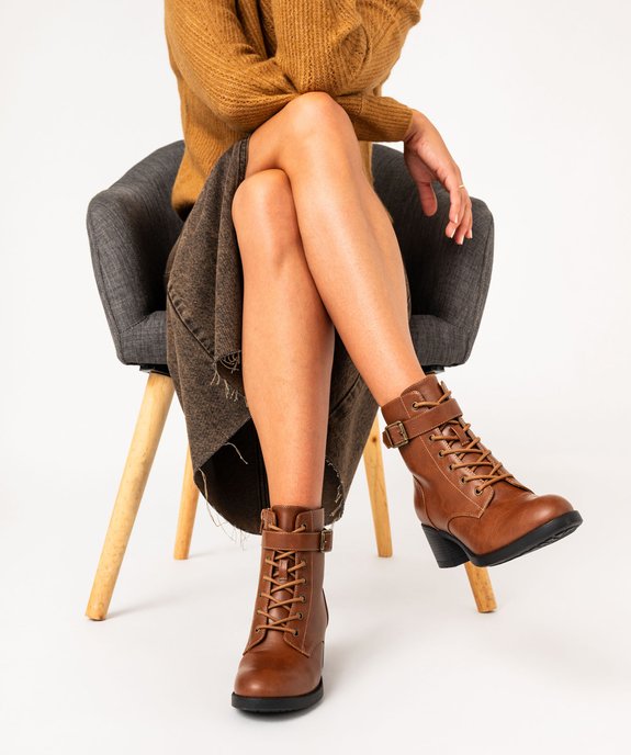 Bottines femme à talon carré et à lacets avec bride à boucle vue1 - VALENTINA BALDA - GEMO