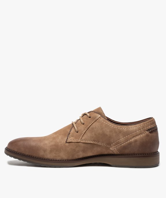 Derbies homme unis en suédine avec effet vieilli vue3 - GEMO(URBAIN) - GEMO