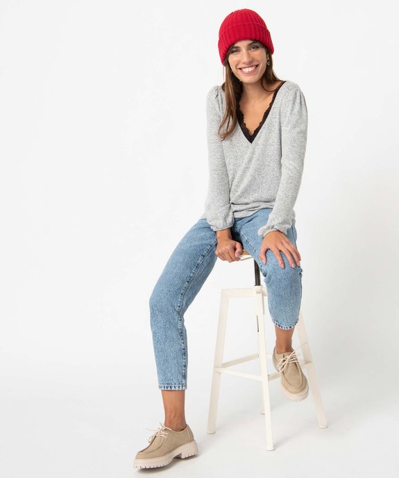 Pull femme en maille douce à col V en dentelle vue5 - GEMO(FEMME PAP) - GEMO