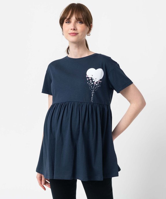 Tee-shirt de grossesse à motif avec large volant dans le bas vue1 - GEMO (MATER) - GEMO