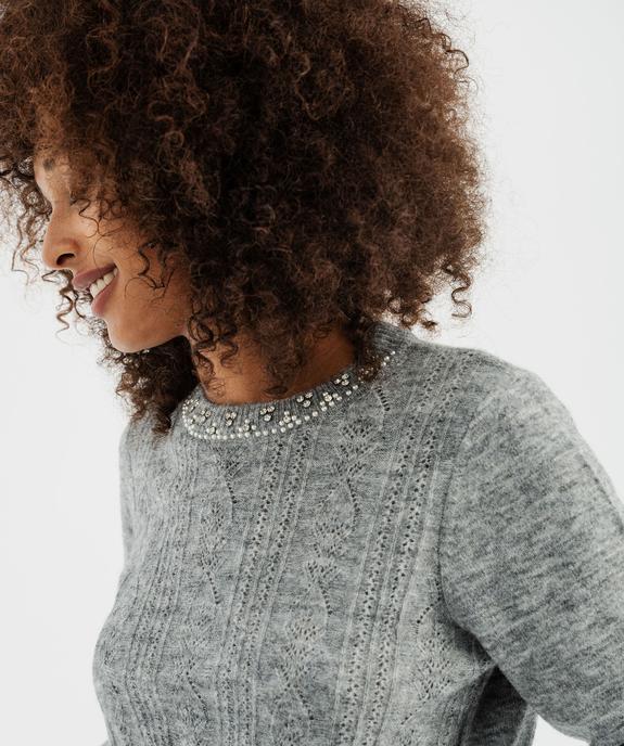 Pull en maille ajourée avec strass sur le col femme vue2 - GEMO(FEMME PAP) - GEMO