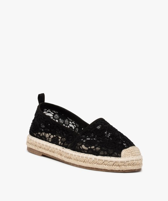 Espadrilles femme à talon plat dessus dentelle unie vue2 - GEMO(URBAIN) - GEMO