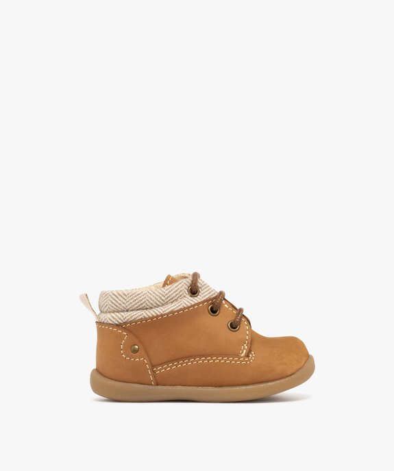 Chaussures premiers pas bébé garçon dessus en cuir suédé avec col moussé contrastant vue1 - BUGGY - GEMO