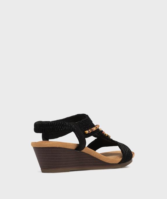 Sandales à talon compensé à brides tressées et perlées femme vue4 - EMILIA ROSA - GEMO