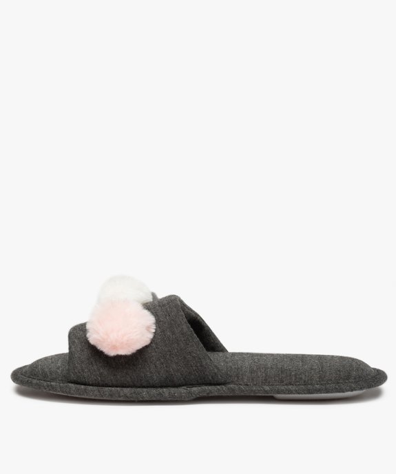 Chaussons femme mules ouvertes avec pompons vue3 - GEMO(HOMWR FEM) - GEMO