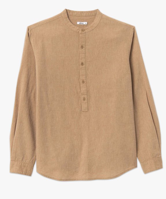 Chemise homme en lin mélangé à manches longues et col tunisien vue4 - GEMO 4G HOMME - GEMO