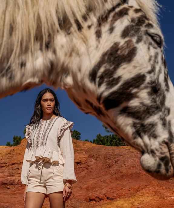 Blouse à manches longues avec volants fantaisie femme vue1 - GEMO(FEMME PAP) - GEMO