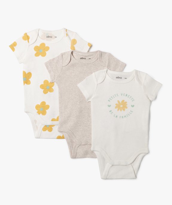 Body bébé manches courtes col américain (lot de 3) vue1 - GEMO 4G BEBE - GEMO