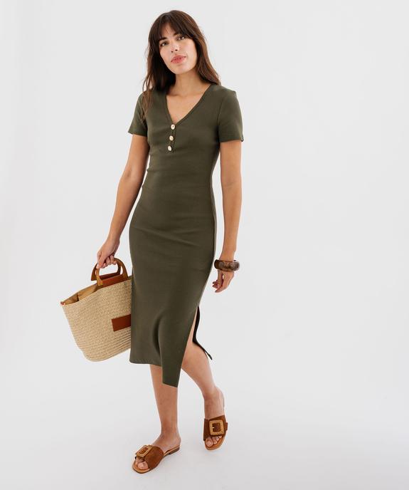 Robe longue en maille côtelée à manches courtes femme vue1 - GEMO(FEMME PAP) - GEMO