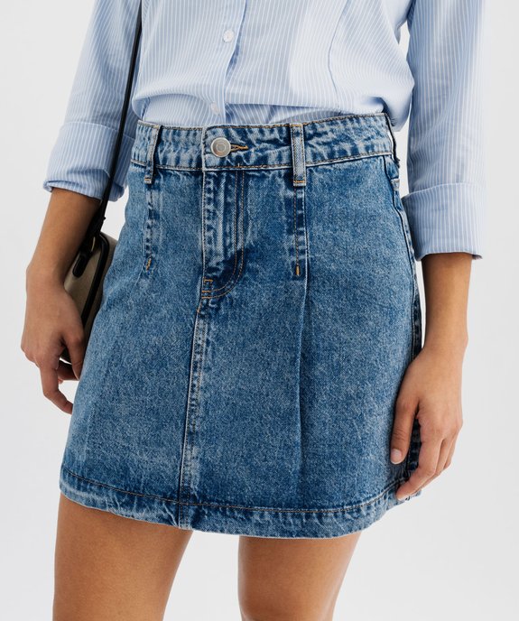 Jupe en jean délavé trapèze à pinces femme vue2 - GEMO(FEMME PAP) - GEMO