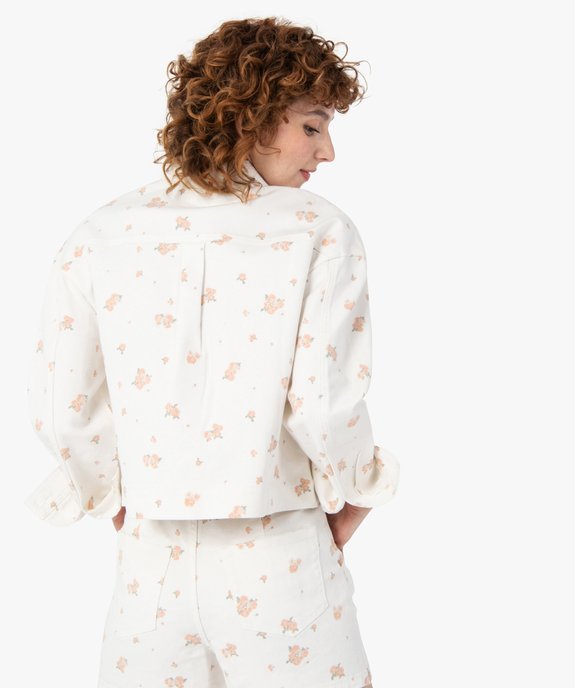 Veste femme en jean courte à motifs fleuris vue3 - GEMO(FEMME PAP) - GEMO