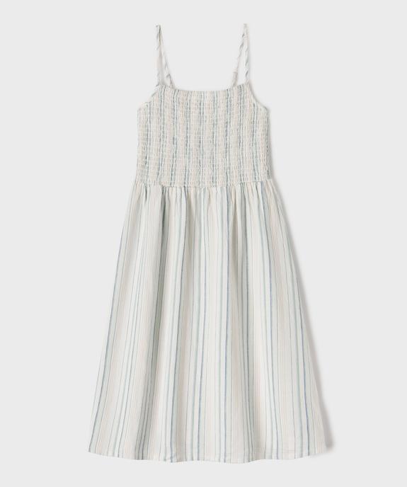 Robe midi rayée à fines bretelles et buste smocké fille vue1 - GEMO 4G FILLE - GEMO