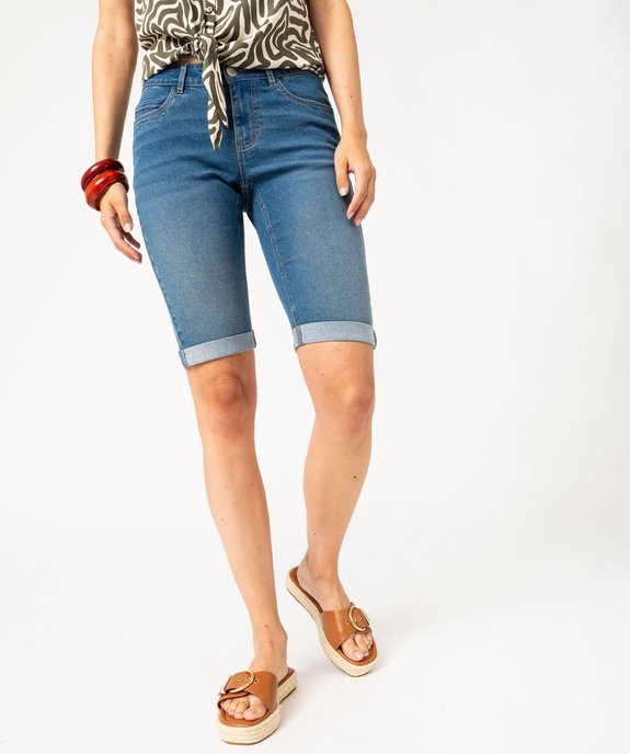 Bermuda femme en jean avec revers vue2 - GEMO 4G FEMME - GEMO