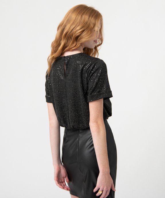 Tee-shirt femme à manches courtes à paillettes vue3 - GEMO(FEMME PAP) - GEMO